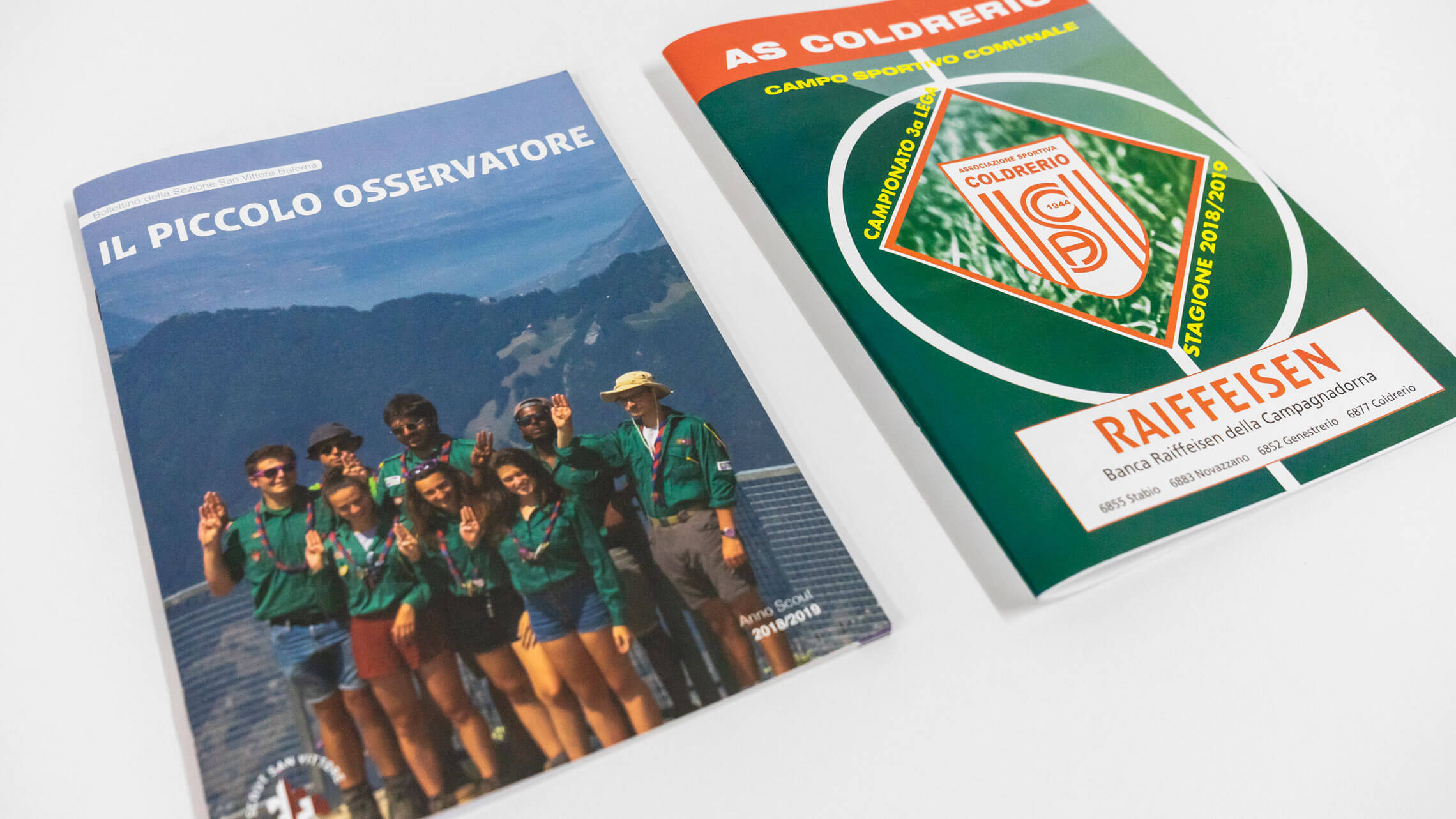 Libretti e bollettini per associazioni locali: sezione scout di Balerna e stagione sportiva dell'AS Coldrerio