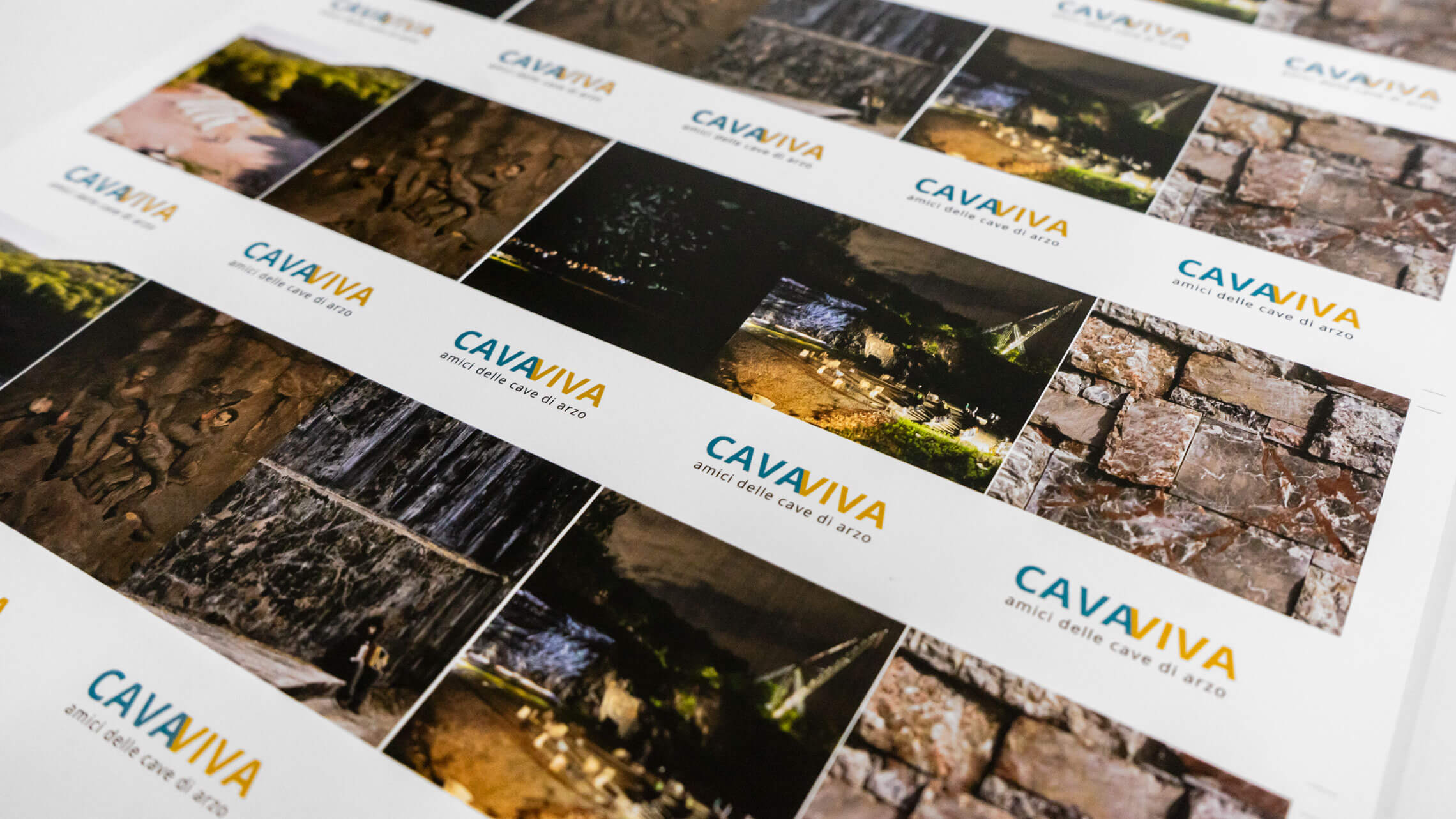 Fogli di stampa a colori per il progetto Cavaviva, amici delle cave di Arzo, prima del taglio